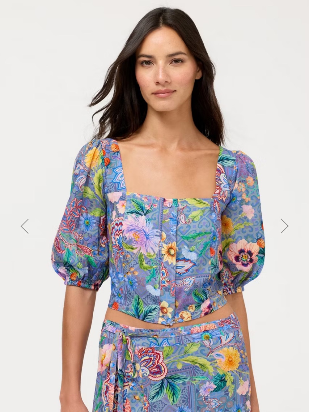 Johnny Was Lilliana Puff Sleeve Bodice Crop Top Purple Floral Size Small NWT